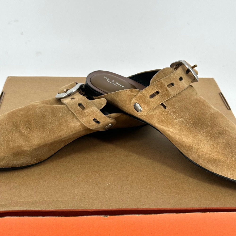Rag & Bone Ansley Tan Brown Mule Clog Slip On Leather Slides Buckle Womens EU 39 - Picture 5 of 9